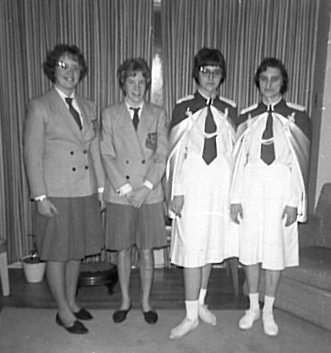 Photo of Helen Booth, Valerie Tarr, and visiting band members