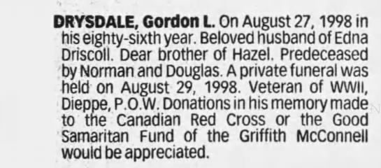 Obituary for Gordon Drysdale