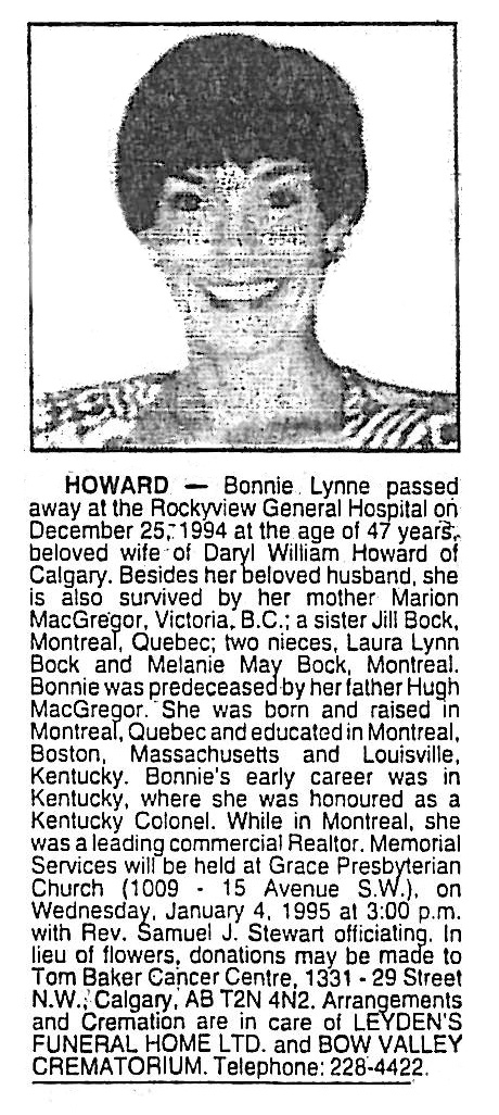 Obituary for Bonnie MacGregor Howard